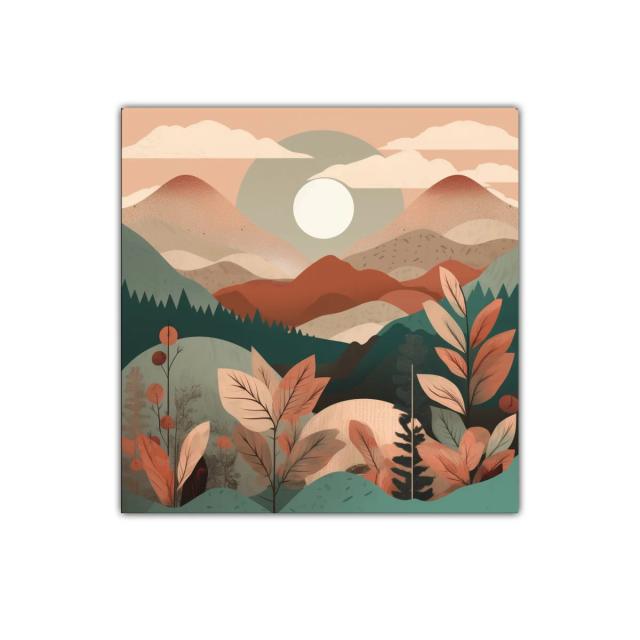 Paisaje sereno con montañas y hojas en tonos otoñales