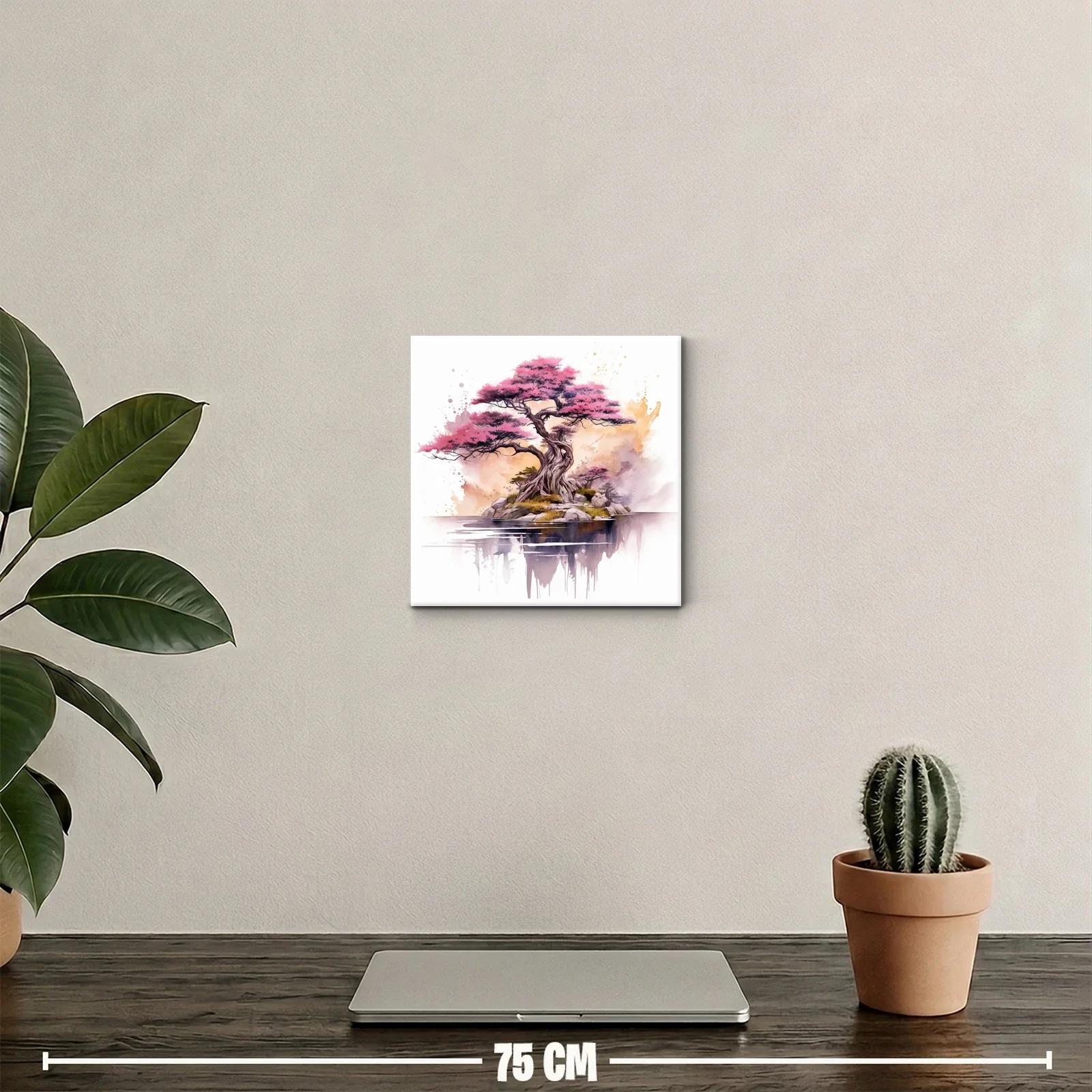 Árbol de Sakura en Isla con Reflejo y Toques Acuarelados — miniatura 2