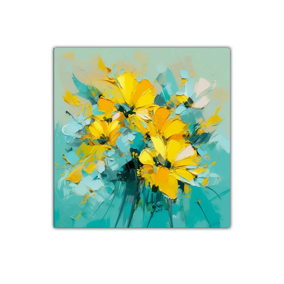 Cuadro decorativo con flores vibrantes en tonos amarillos y azules — imagen principal