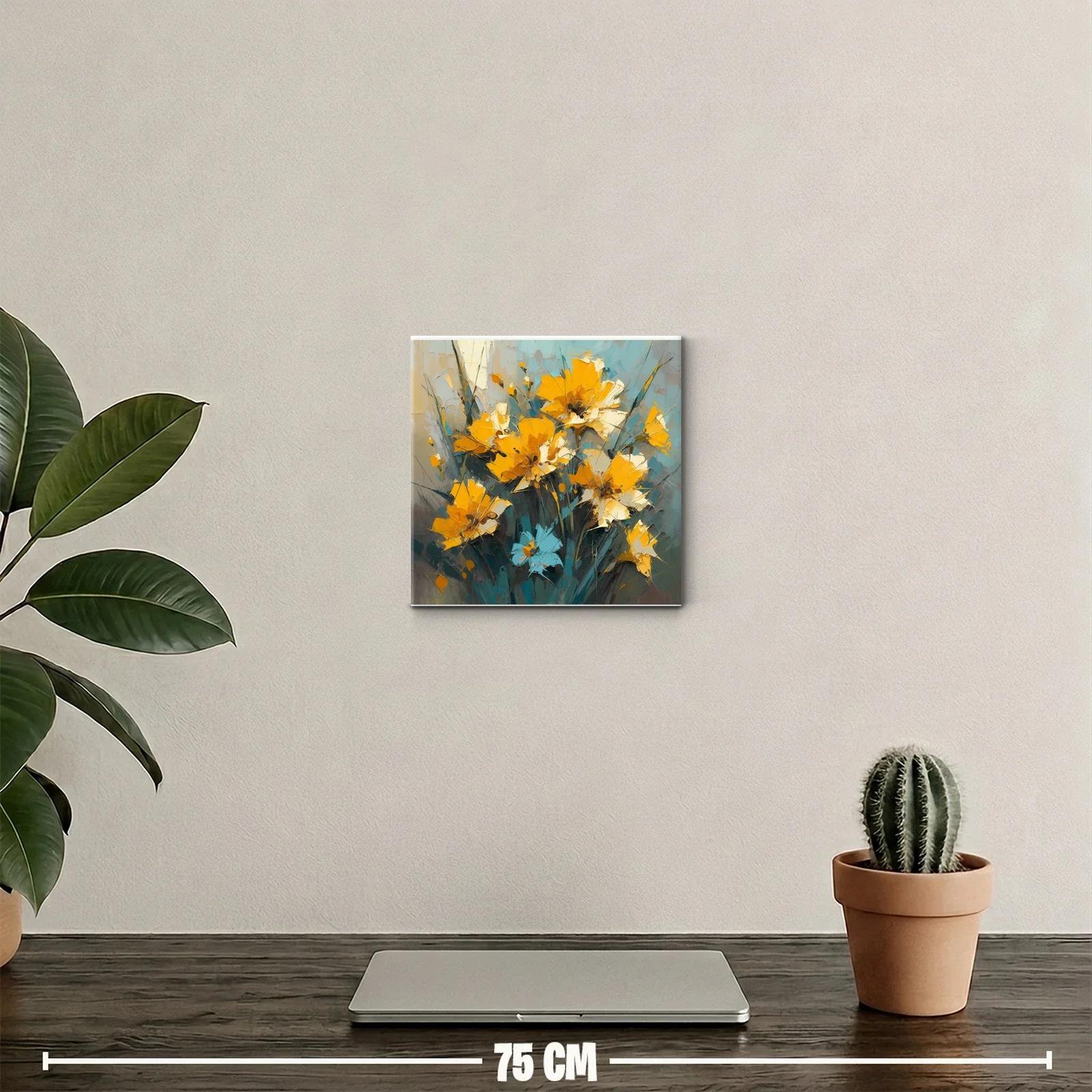 Cuadro decorativo con vibrantes flores amarillas y toque azul — miniatura 2
