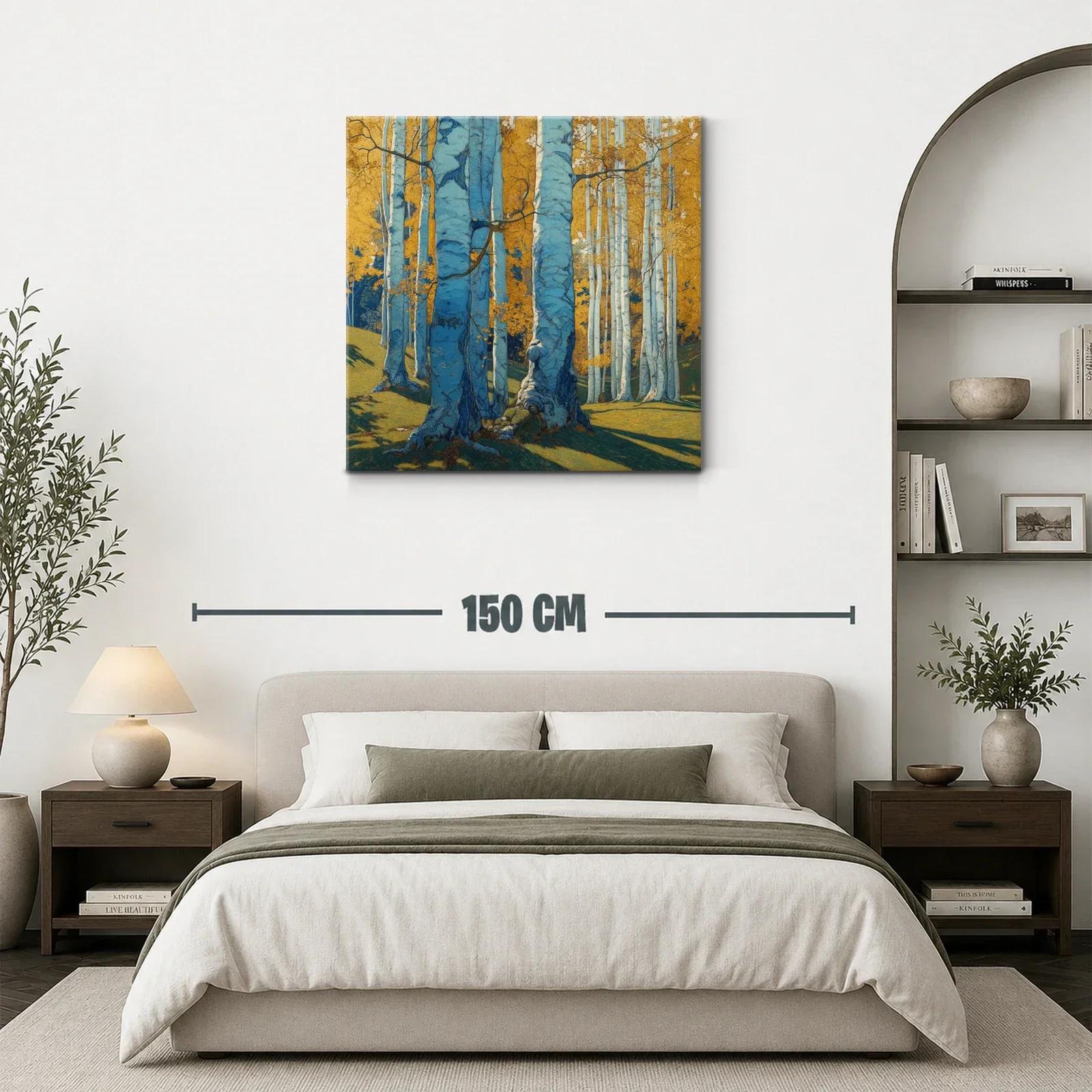 Bosque de abedules bajo luz dorada y sombras azules — miniatura 3