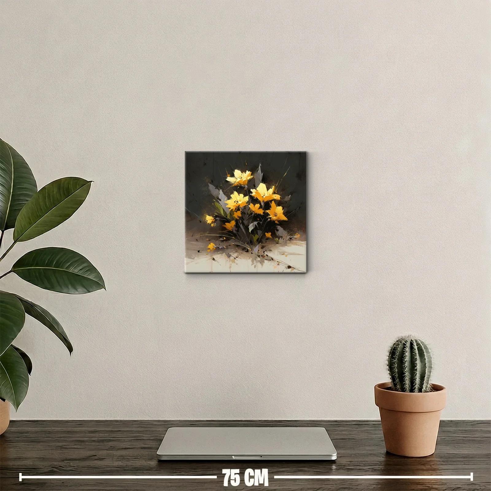 Cuadro decorativo con alegres flores amarillas en contraste oscuro — miniatura 2