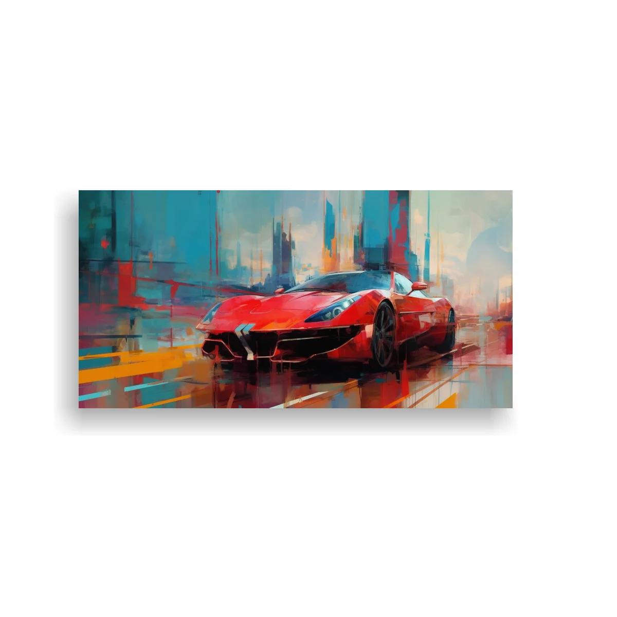 Cuadro coche deportivo rojo con ciudad difusa — imagen principal