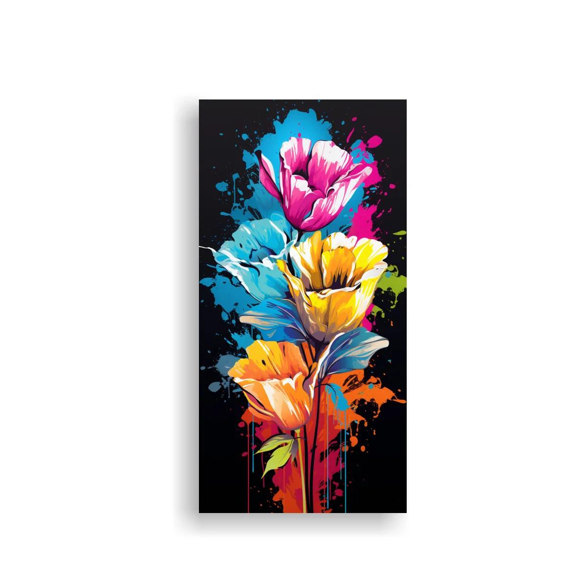 Cuadro ramo de flores tipo amapolas con salpicaduras de color