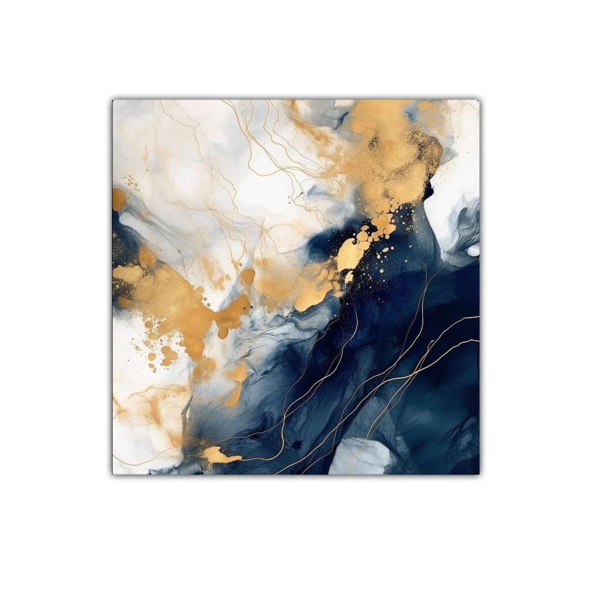 Cuadro abstracto con tonos dorados y azul marino elegante — imagen principal