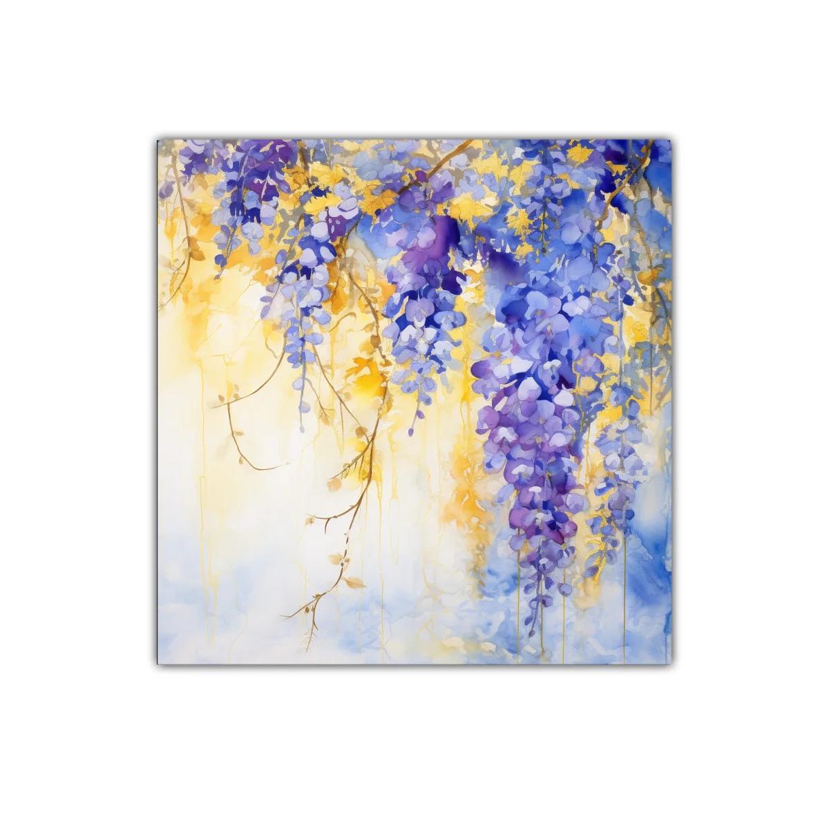 Cuadro floral con cascada de glicinas en tonos luminosos — imagen principal