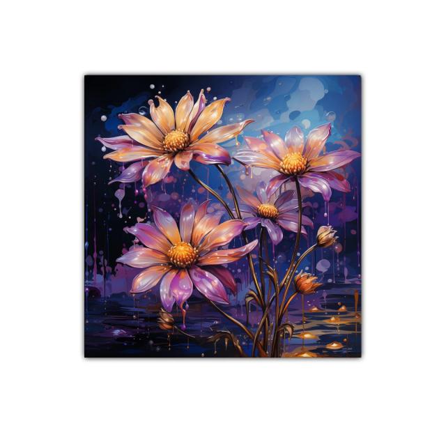 Cuadro decorativo con flores luminosas sobre fondo azul