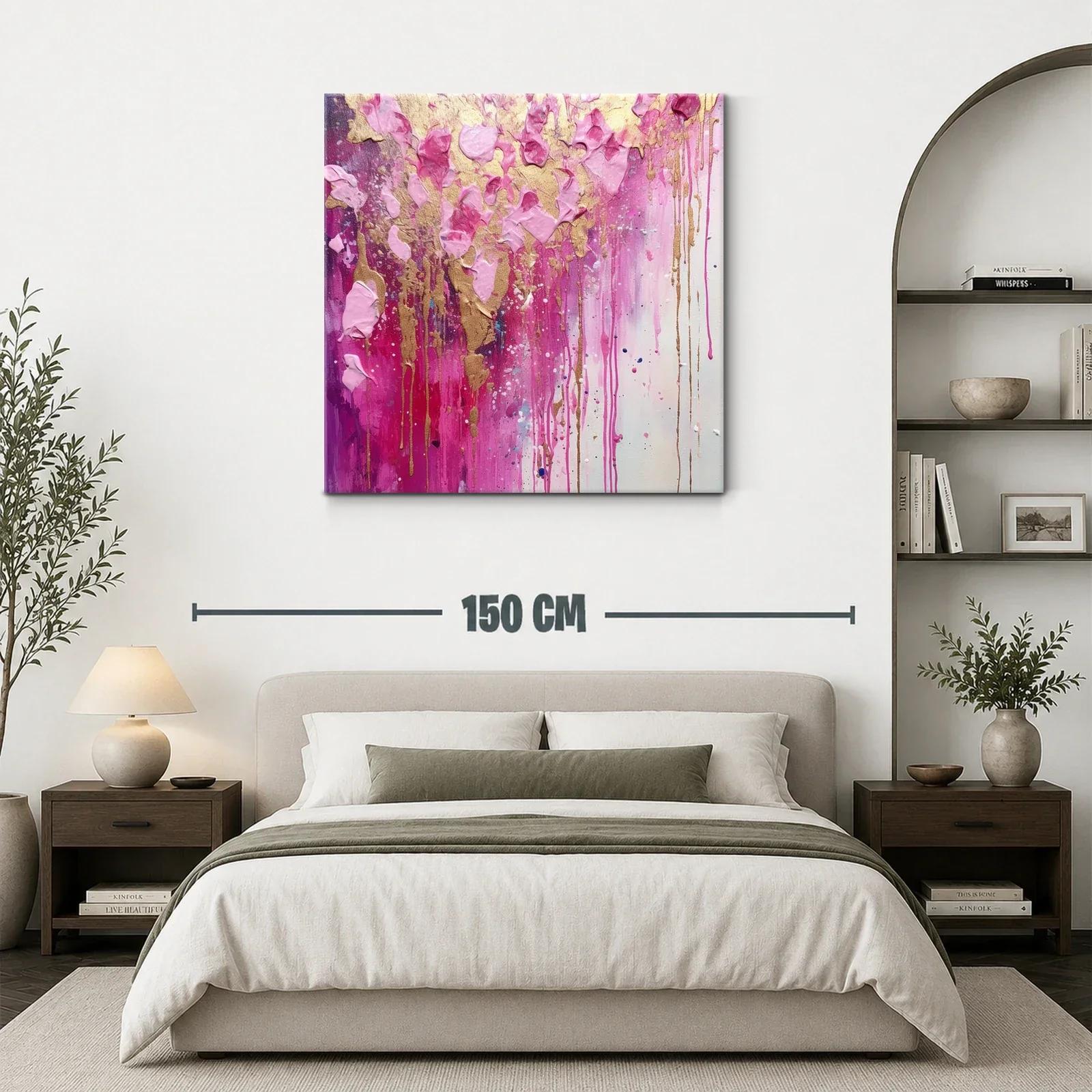 Cuadro abstracto en tonos rosas con detalles dorados — miniatura 3