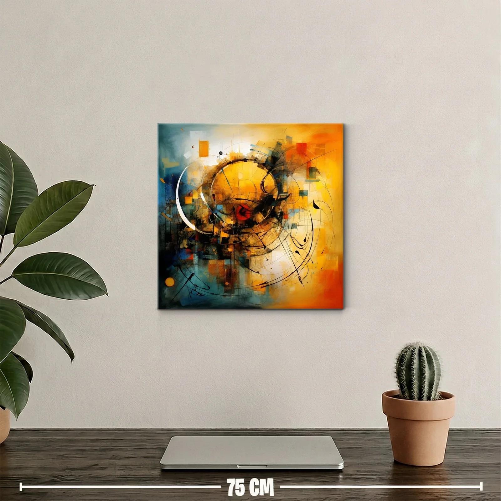Cuadro abstracto con formas circulares y tonos cálidos y fríos — miniatura 2