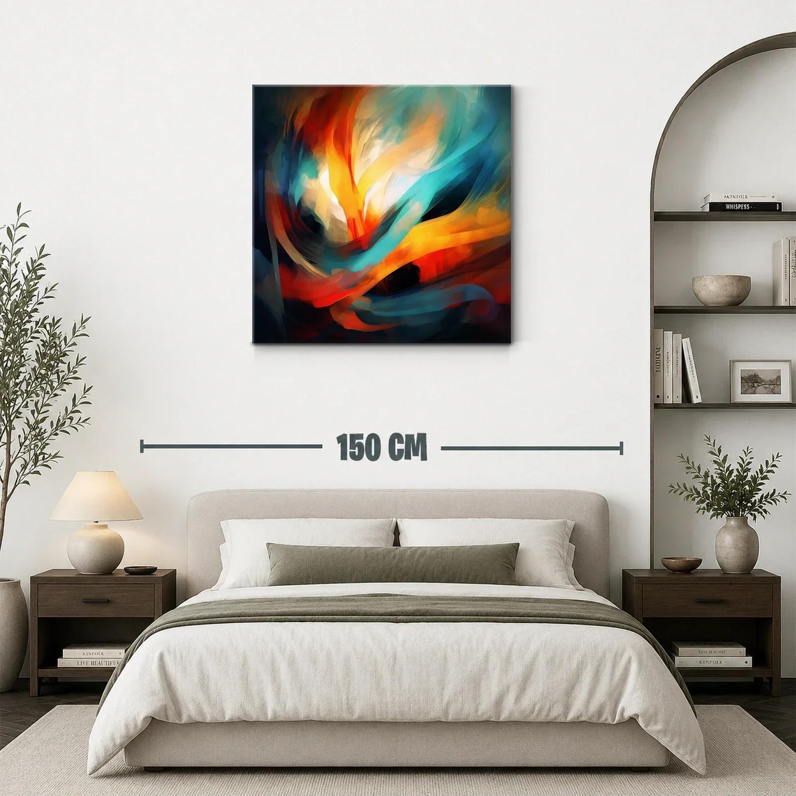 Cuadro abstracto con vibrantes tonos cálidos y fríos en movimiento — miniatura 3