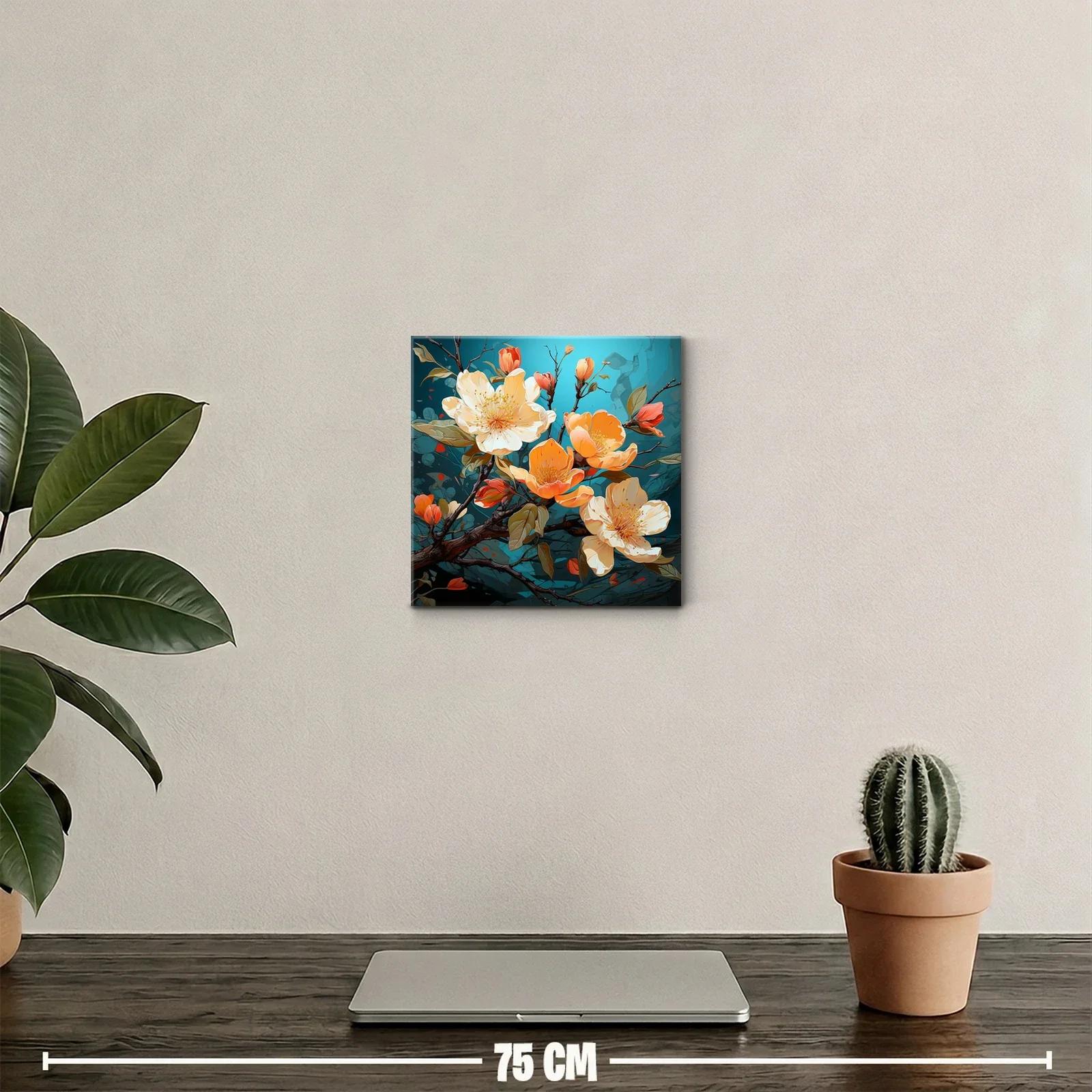 Flores vibrantes sobre fondo azul en diseño contemporáneo — miniatura 2