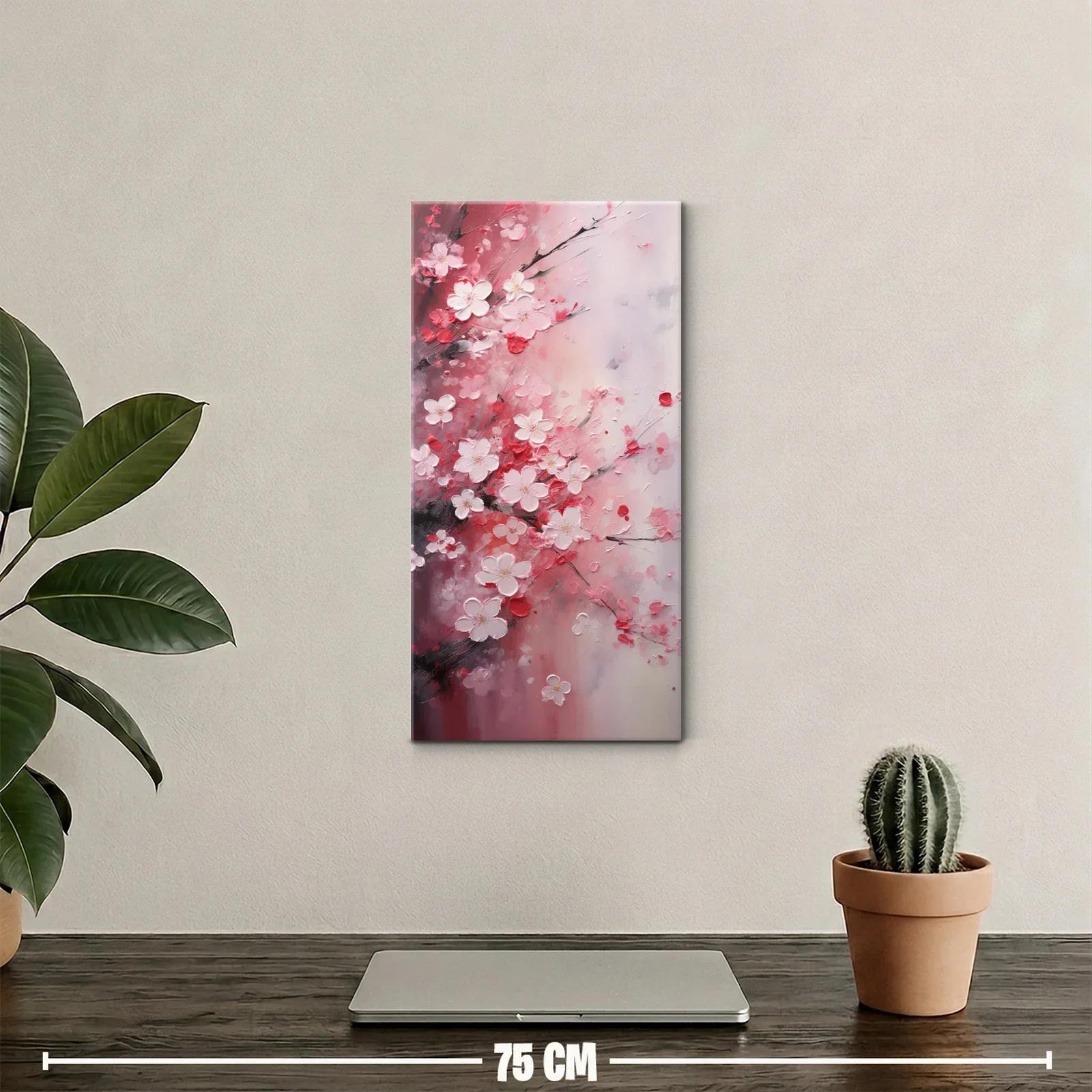Cuadro flores de cerezo con pétalos y fondo brumoso — miniatura 2