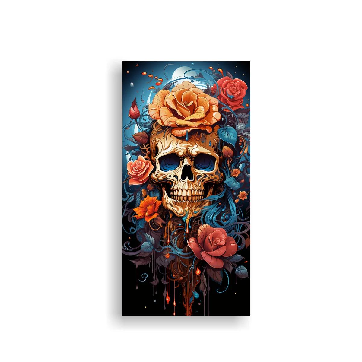 Cuadro calavera humana rodeada de rosas — imagen principal