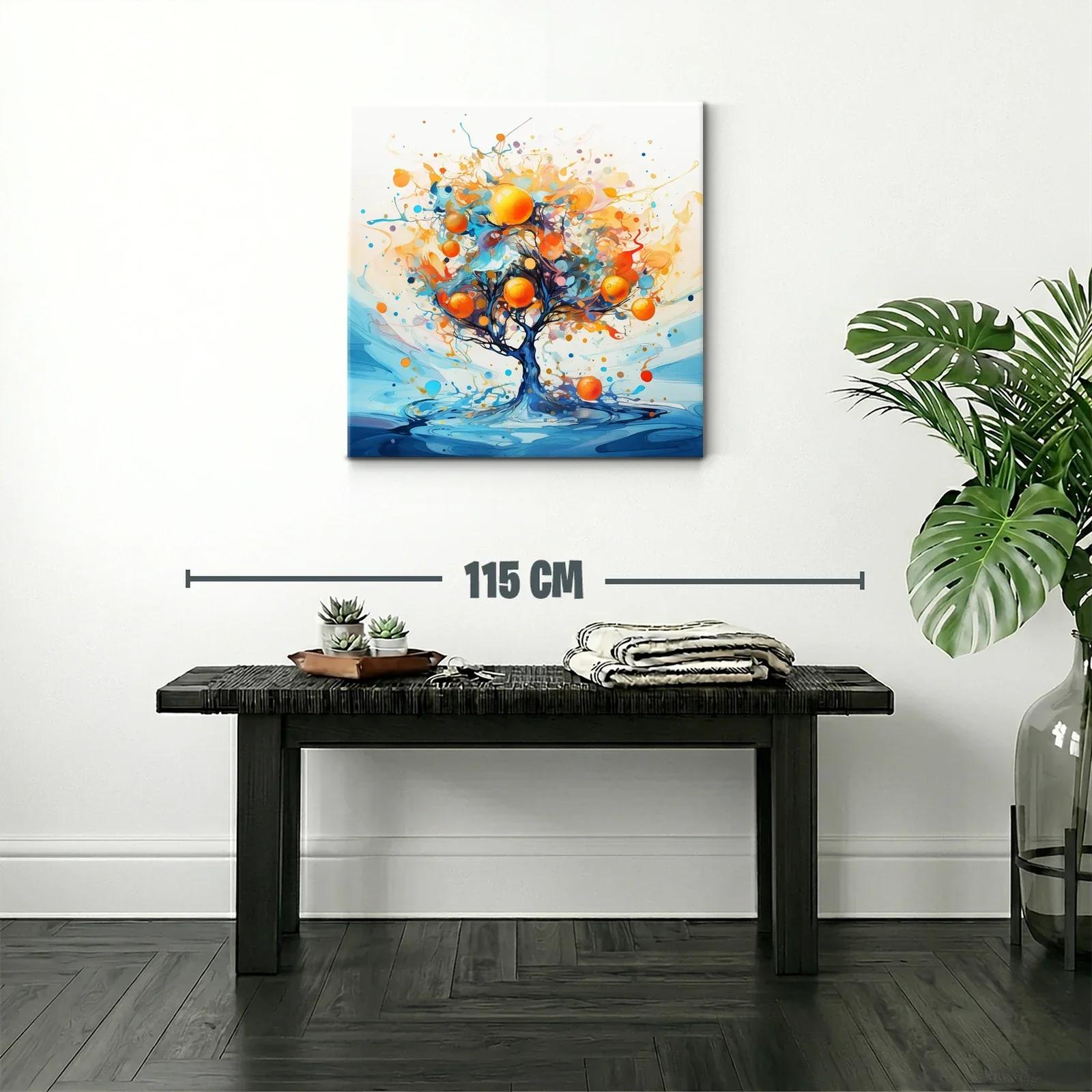 Árbol vibrante con frutos anaranjados sobre fondo azul — miniatura 2