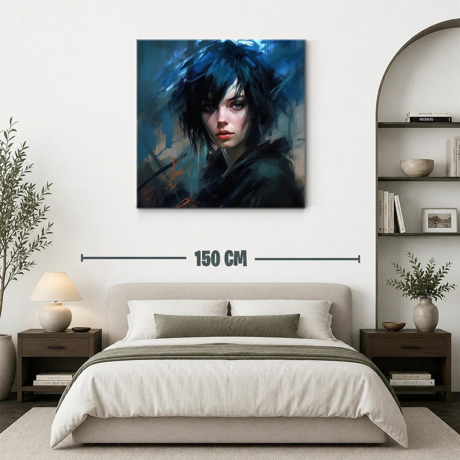 Retrato femenino con cabello azul en estilo contemporáneo — miniatura 3
