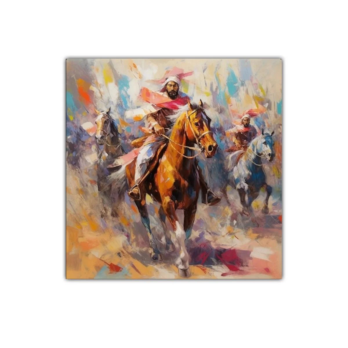 Cuadro con jinetes avanzando en escena vibrante y dinámica — imagen principal
