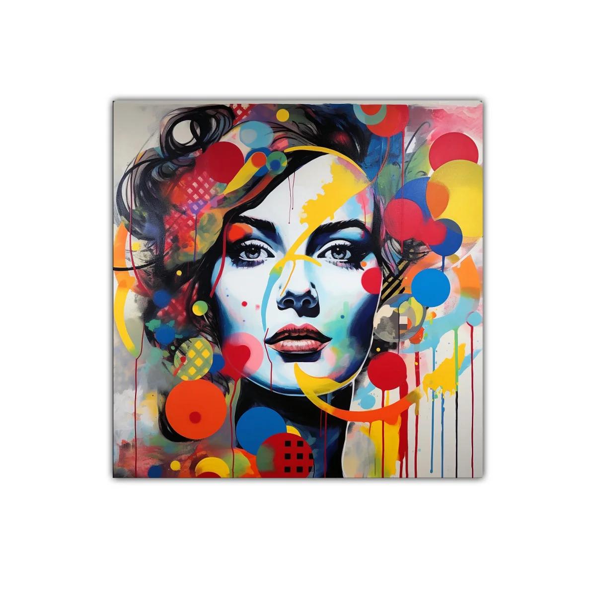 Rostro femenino con explosión de color y formas abstractas — imagen principal