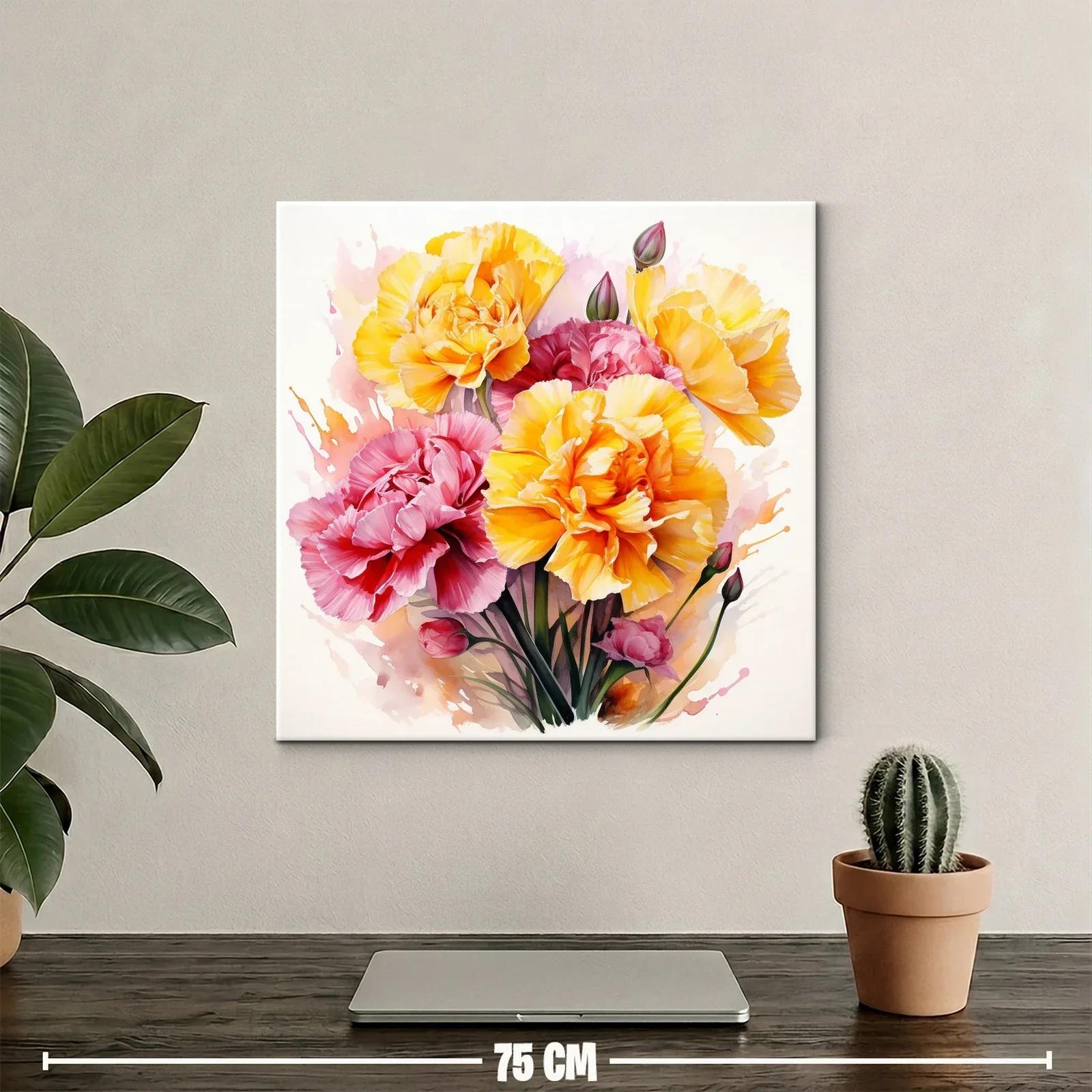 Cuadro floral vibrante con claveles en tonos amarillos y rosas — miniatura 2