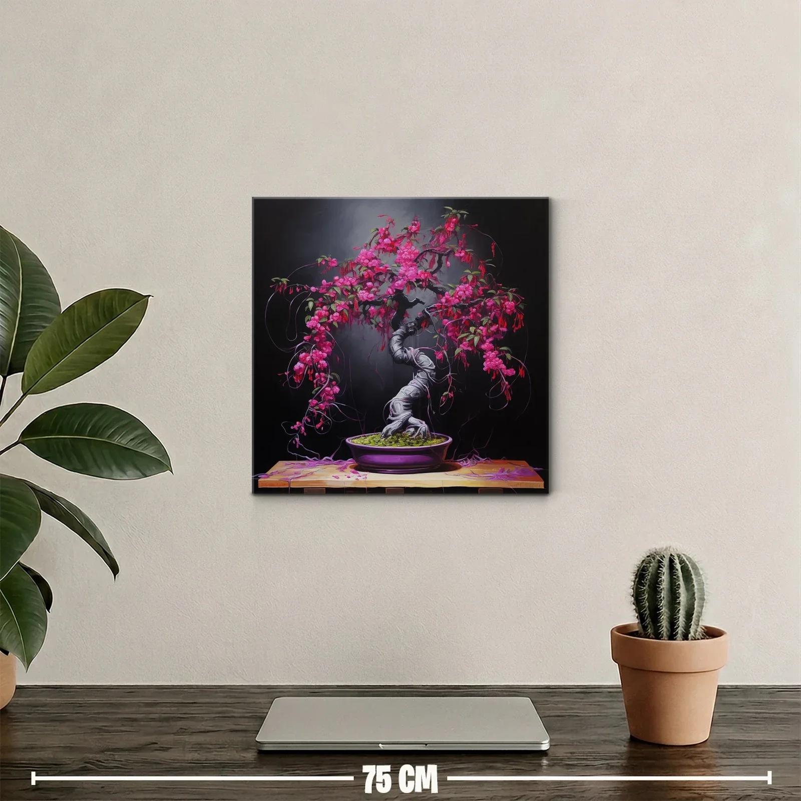 Bonsái con flores vibrantes sobre fondo oscuro — miniatura 2