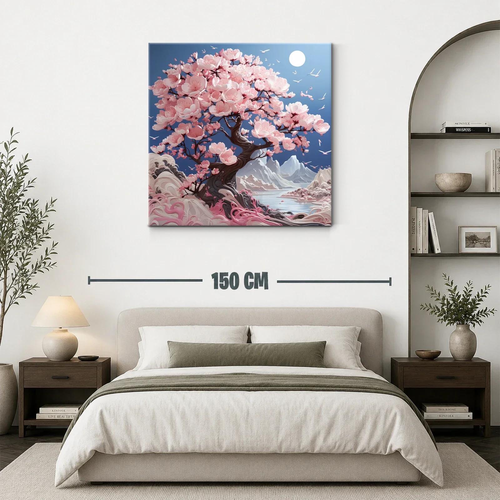 Árbol de flores rosas en paisaje sereno de montaña — miniatura 3