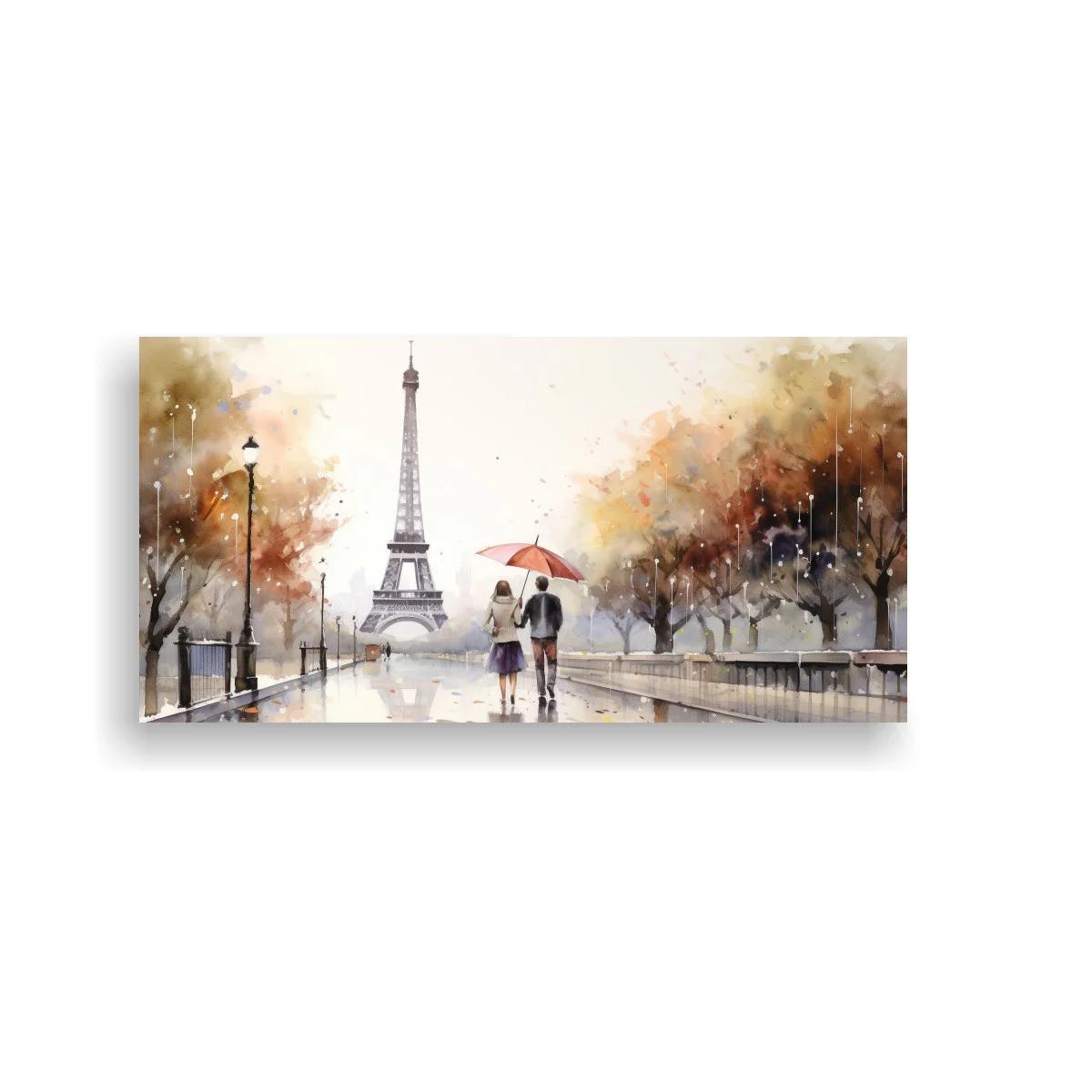 Cuadro pareja con paraguas frente a la Torre Eiffel