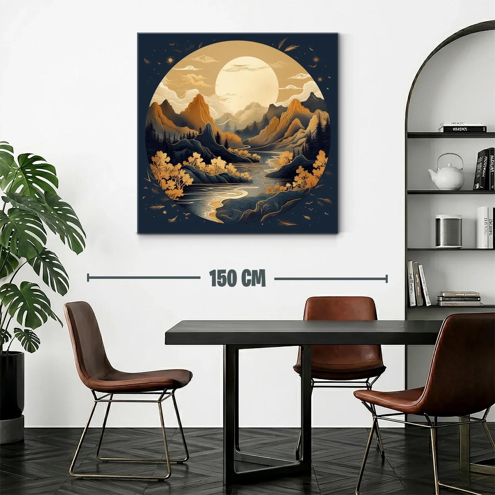 Paisaje Montañoso Bajo Luna Llena en Tonos Dorados — miniatura 2