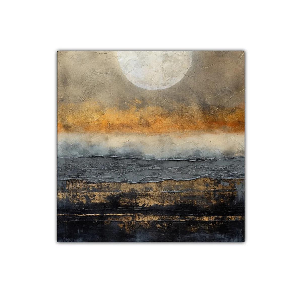 Cuadro abstracto con luna y tonos cálidos y oscuros — miniatura 1