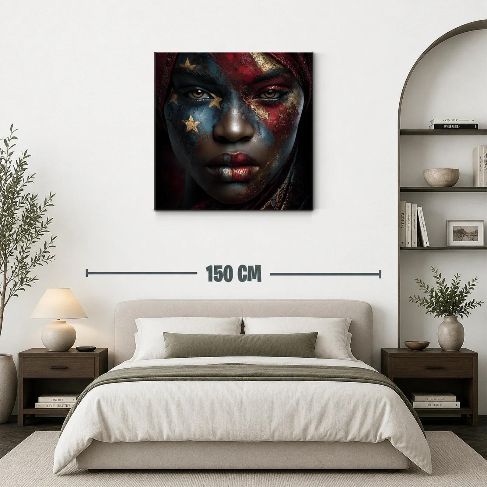 Rostro expresivo con pintura facial en tonos rojizos y dorados — miniatura 3
