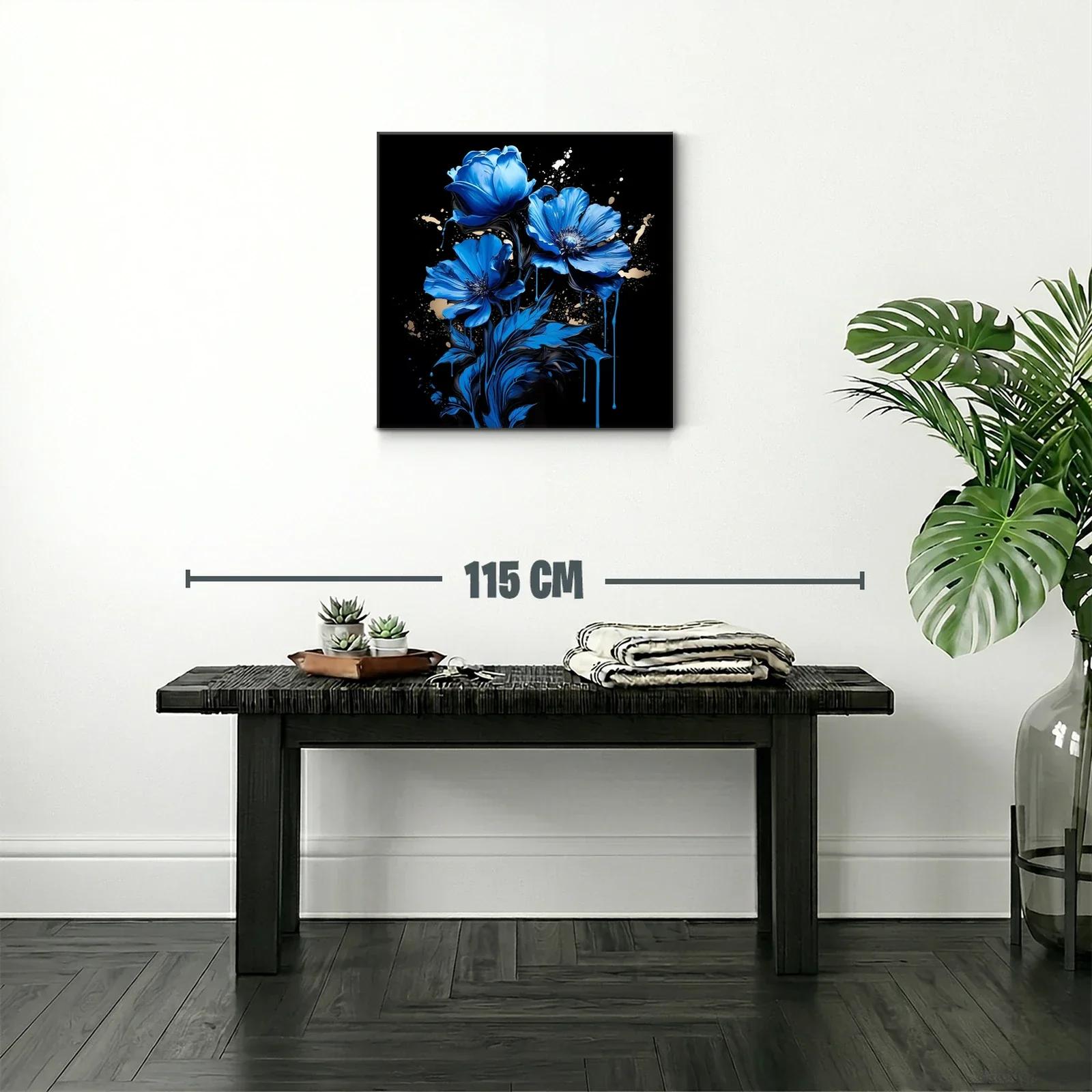 Flores azules vibrantes sobre fondo negro elegante — miniatura 2