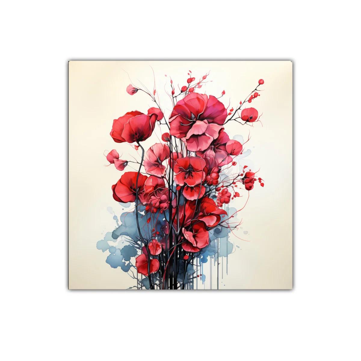 Cuadro decorativo con ramo de flores rojas vibrantes