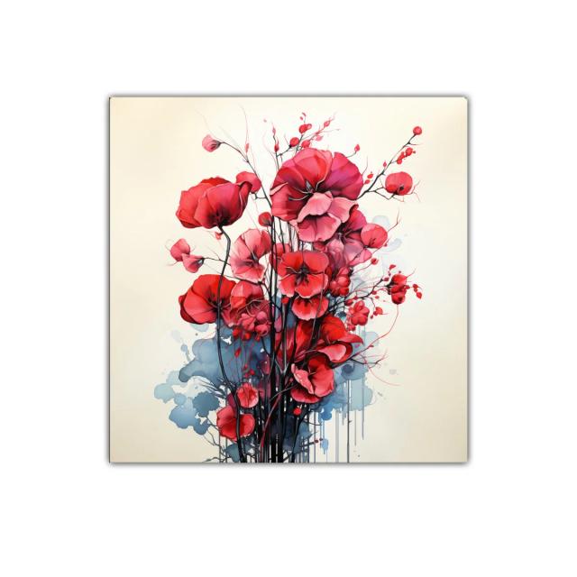 Cuadro decorativo con ramo de flores rojas vibrantes