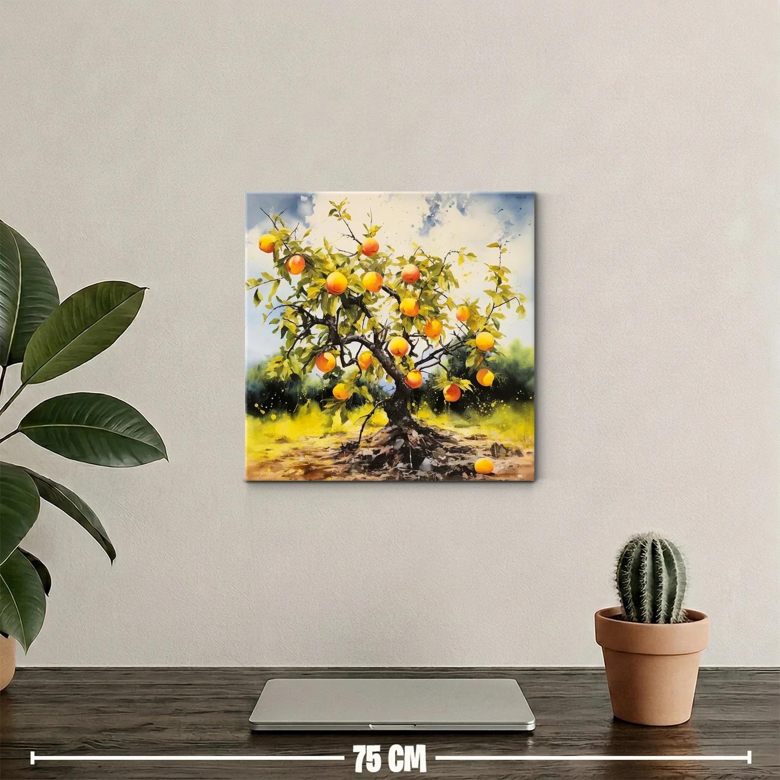 Árbol frutal con melocotones en vibrante paisaje natural — miniatura 2