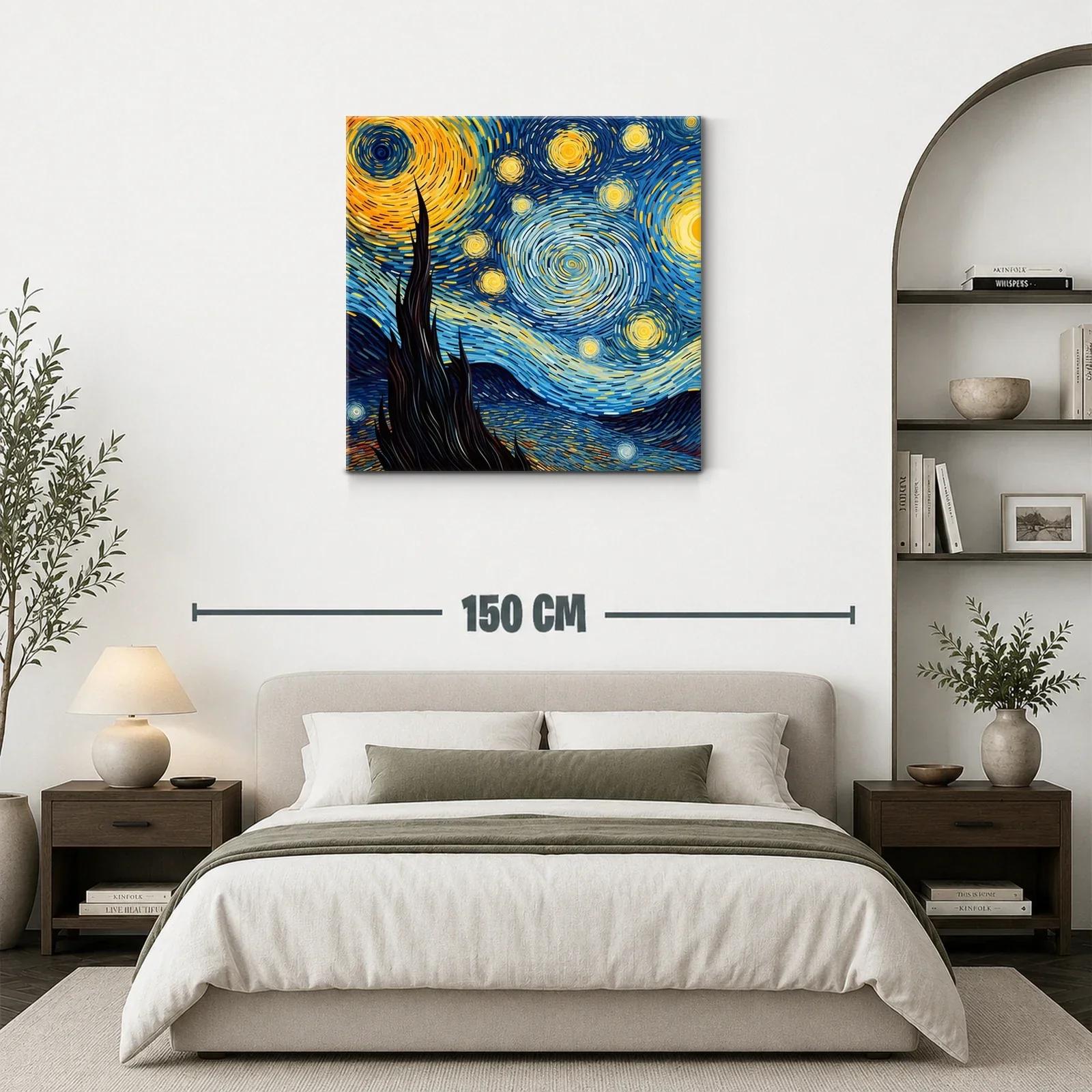 Cuadro nocturno con cielo estrellado en tonos vibrantes — miniatura 3