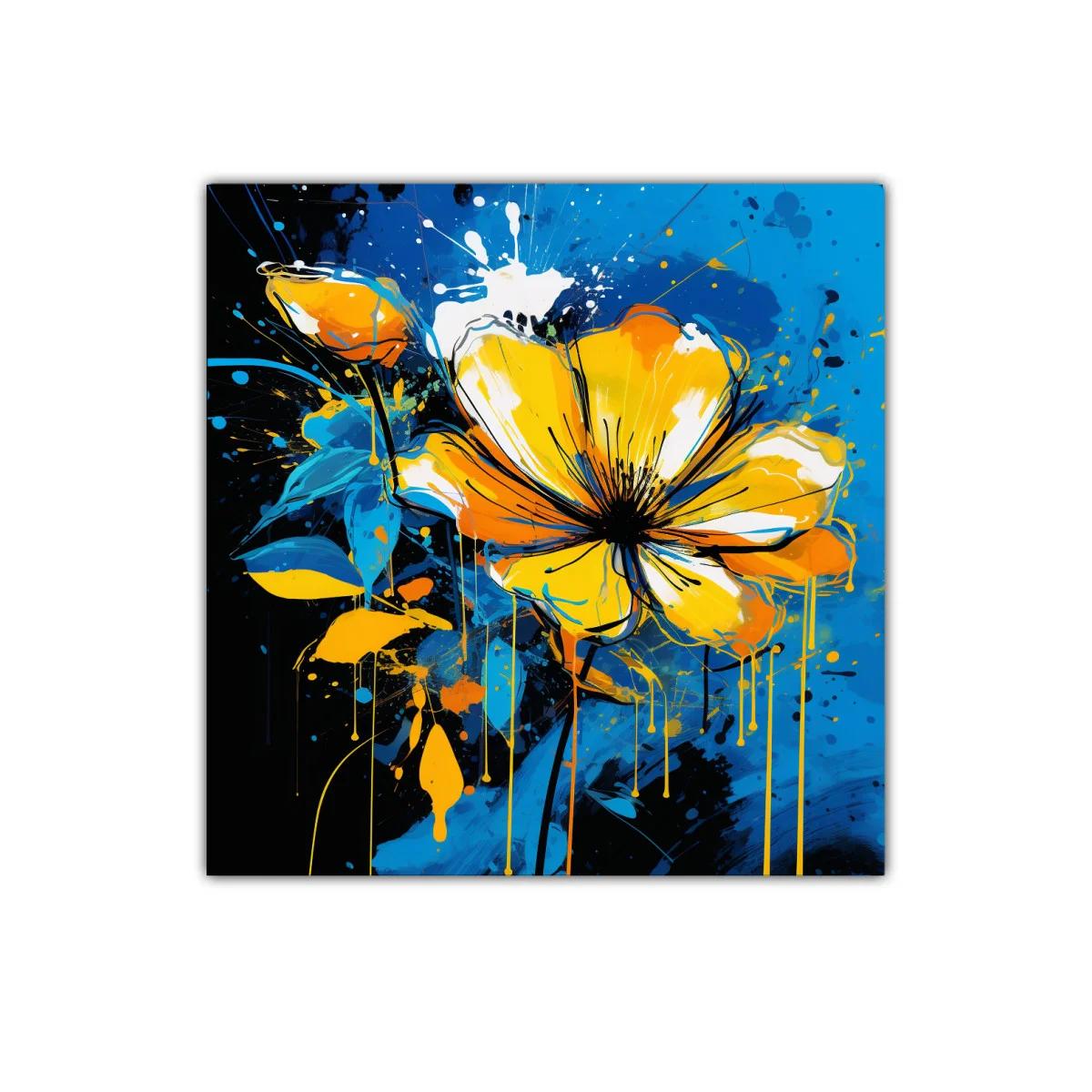 Flor vibrante en tonos amarillos y azules dinámicos