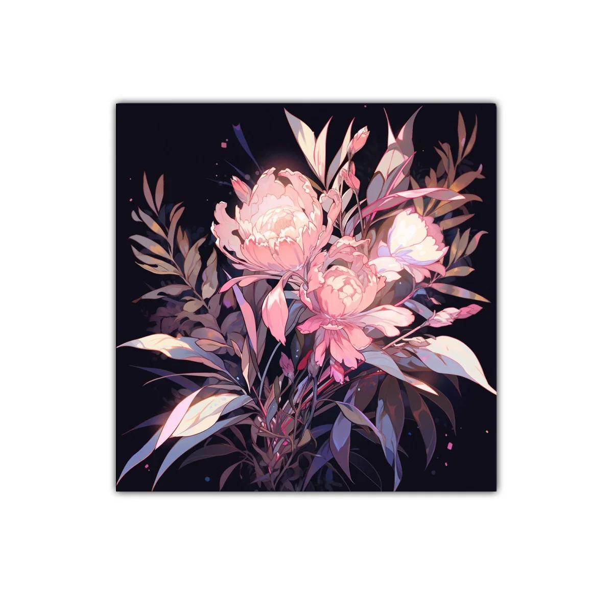Ramo floral delicado en tonos rosa y lavanda sobre fondo oscuro