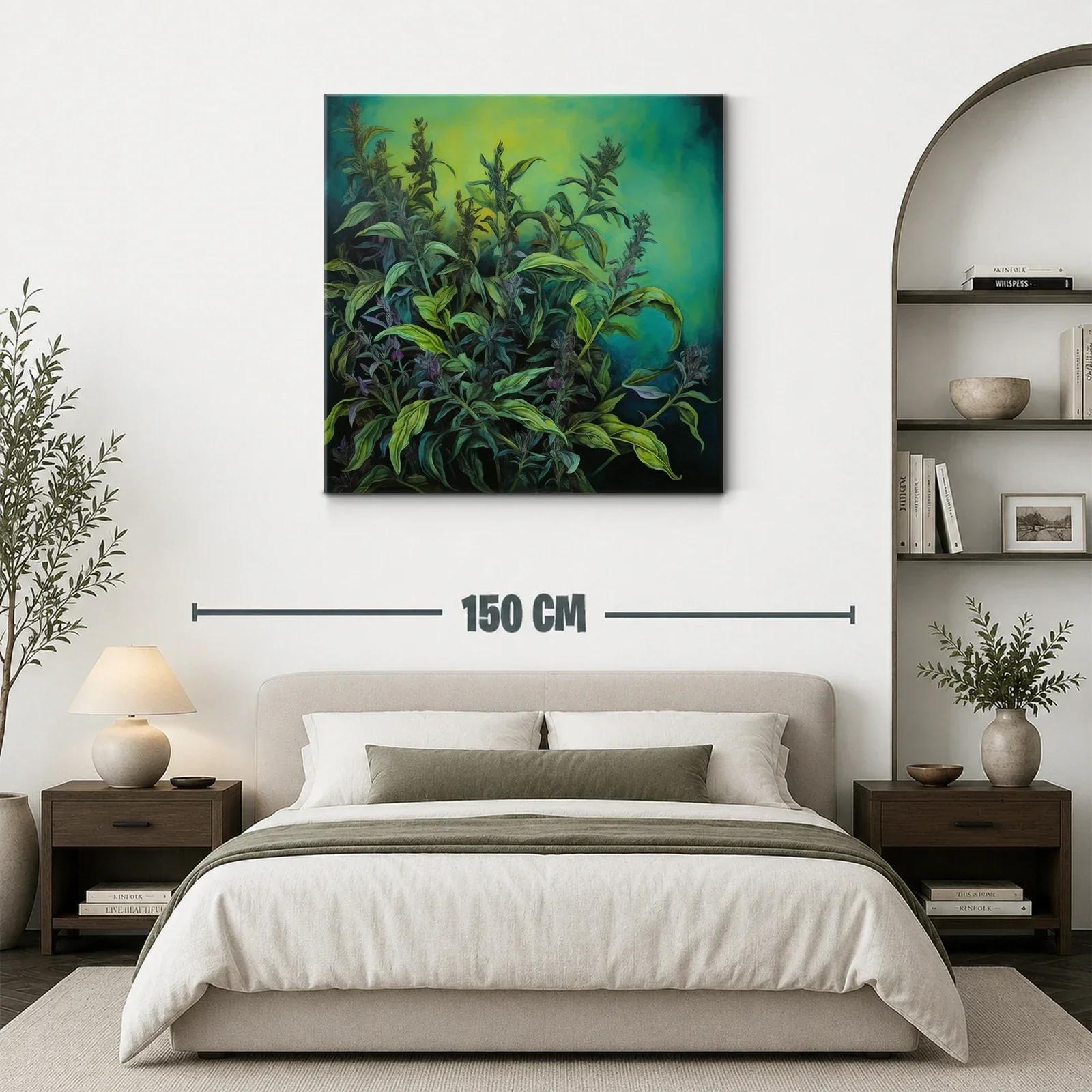 Cuadro de plantas verdes con fondo turquesa y verde lima — miniatura 3