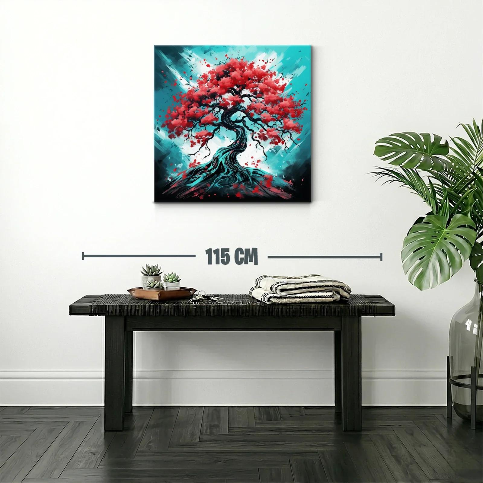 Árbol con hojas rojas sobre fondo azul vibrante — miniatura 2