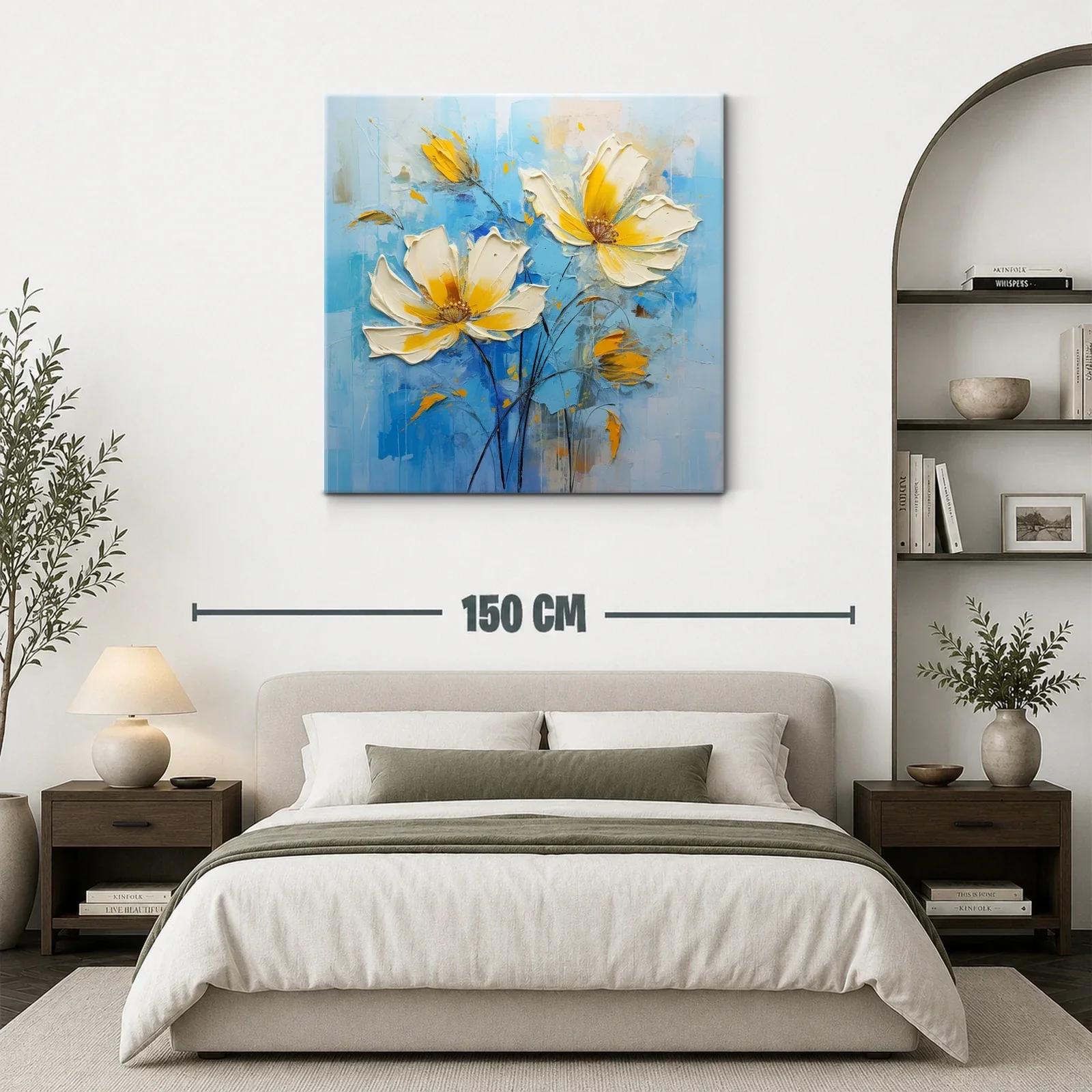 Flores en tonos amarillos sobre fondo azul relajante — miniatura 3