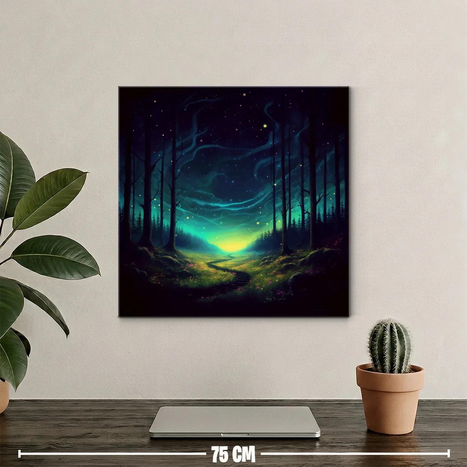 Paisaje nocturno mágico con sendero iluminado y cielo estrellado — miniatura 2