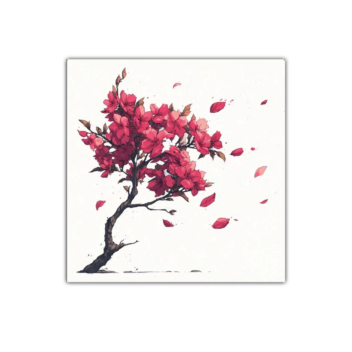 Cuadro decorativo con ramo de flores rojas y hojas volando — imagen principal