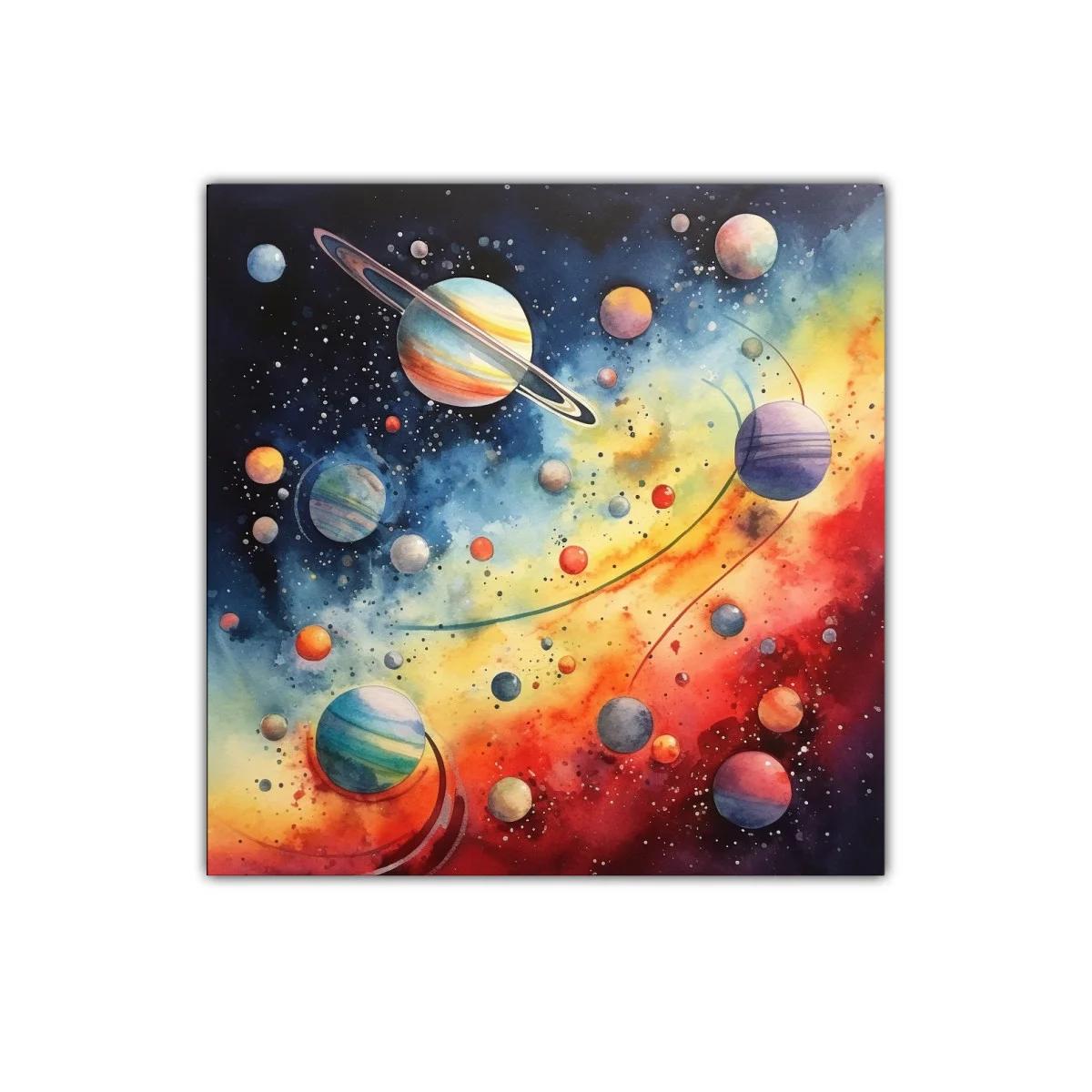 Cuadro decorativo galaxia con planetas coloridos en el espacio — miniatura 1