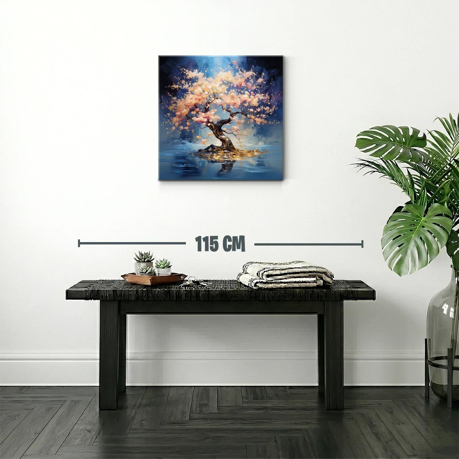 Árbol en flor iluminado en paisaje reflejado — miniatura 2