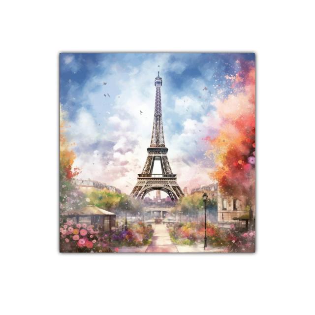 Paisaje con Torre Eiffel y Jardines en Colores Vibrantes