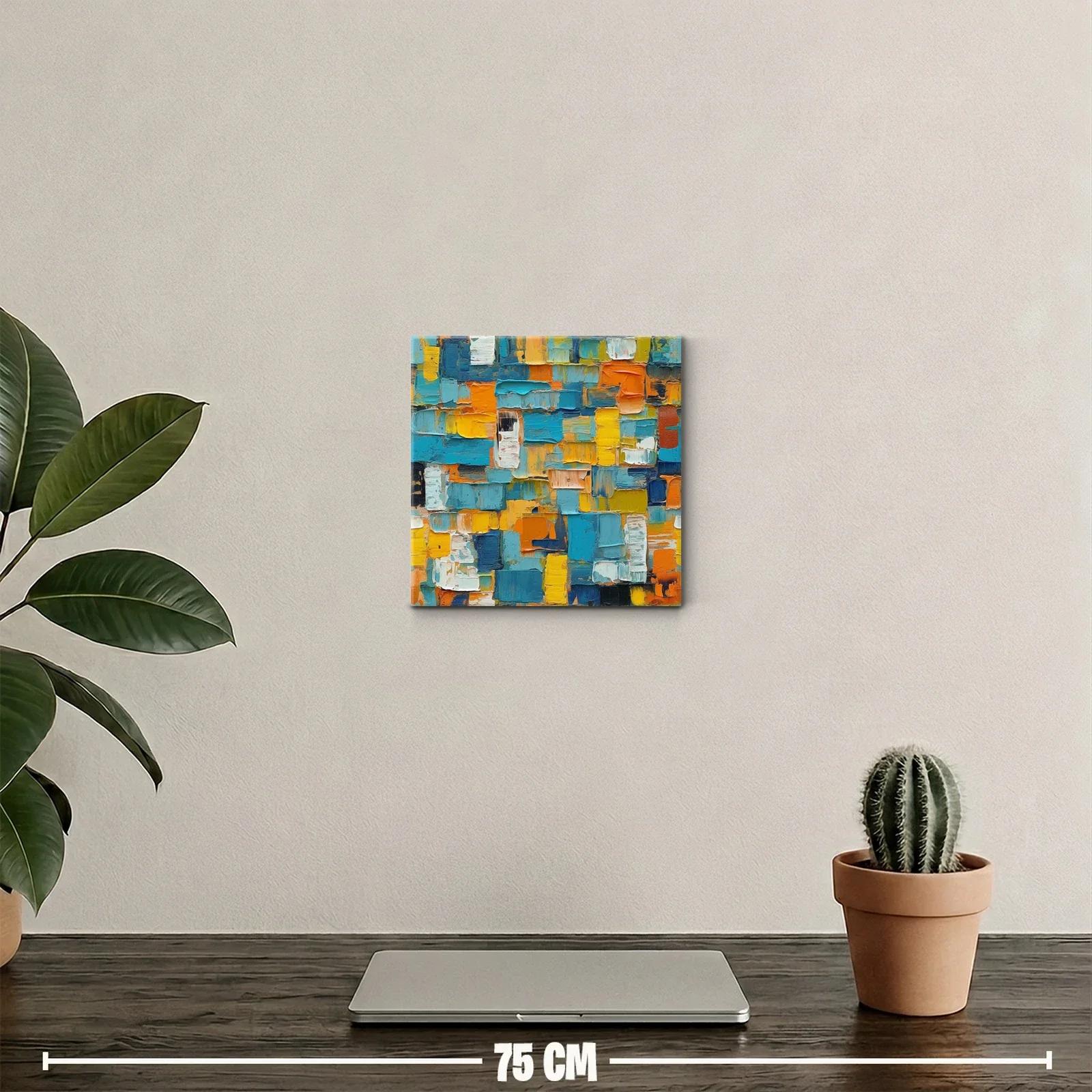 Cuadro decorativo abstracto en tonos azules y naranjas vibrantes — miniatura 2