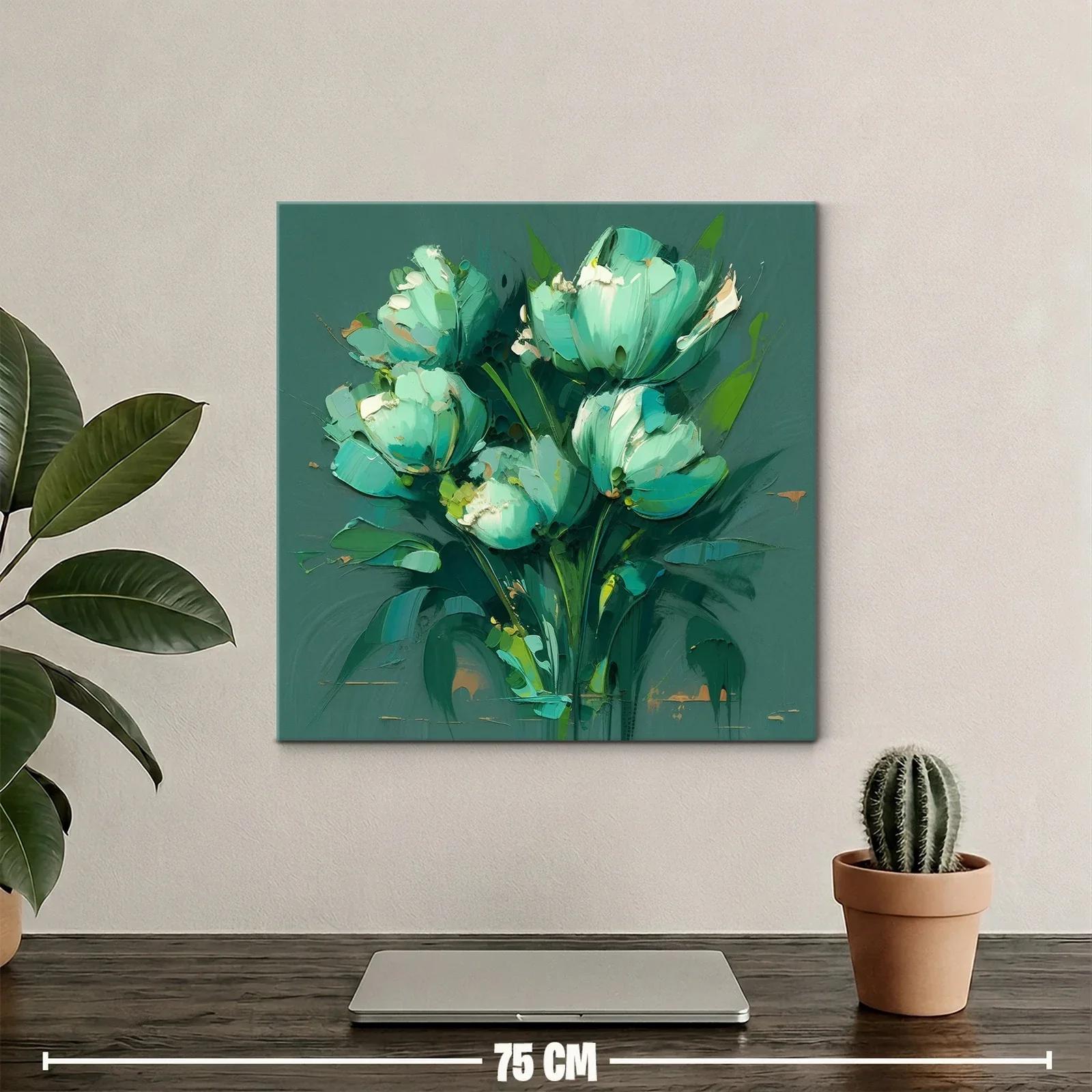 Cuadro moderno de flores en tonos verdes y azules — miniatura 2