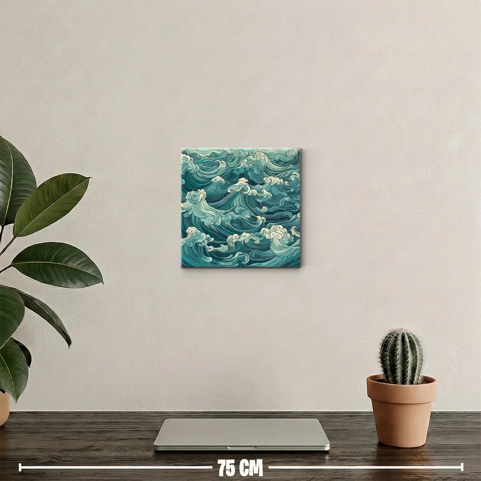Arte decorativo con olas estilizadas en tonos azul y verde — miniatura 2