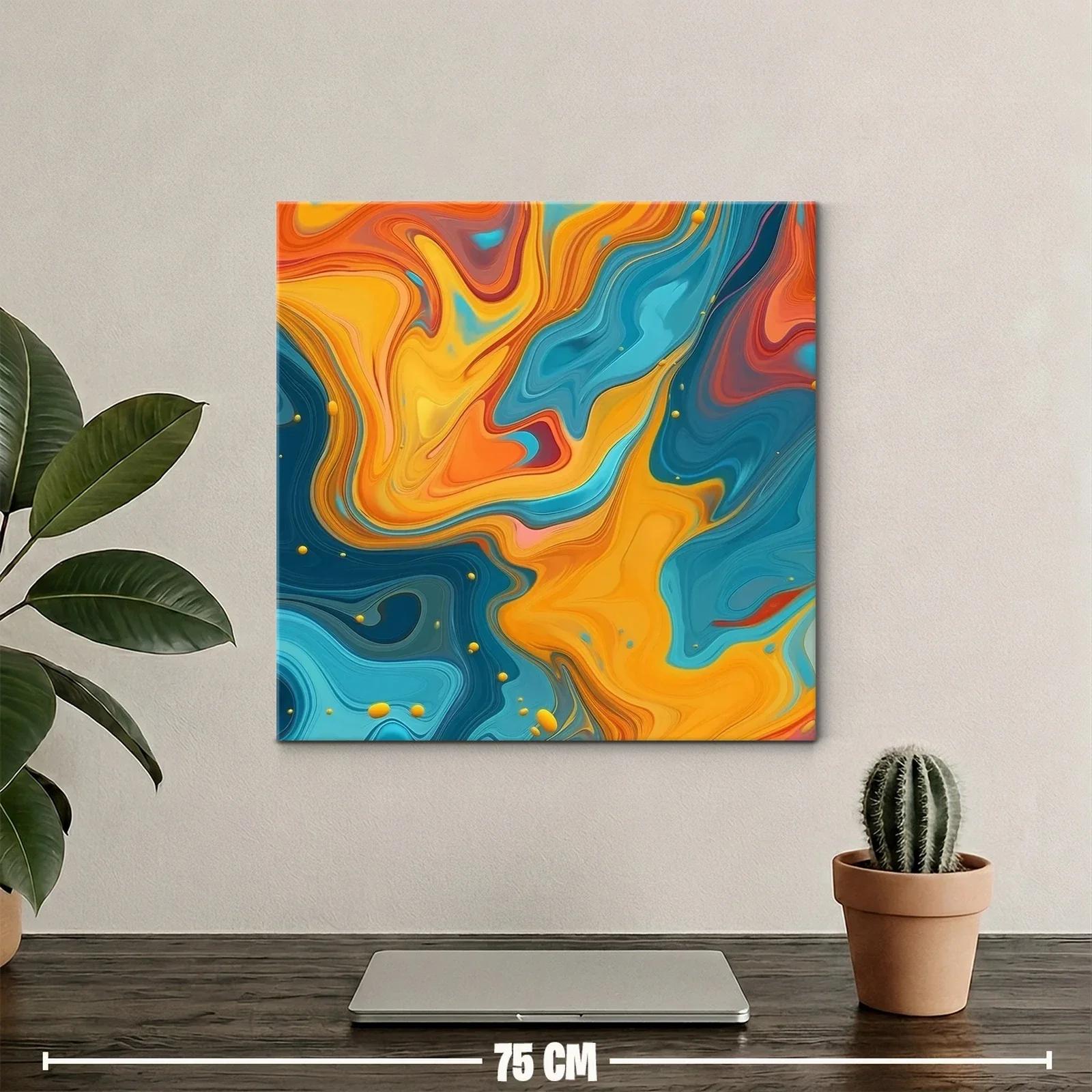 Cuadro abstracto vibrante con tonos anaranjados y azulados — miniatura 2