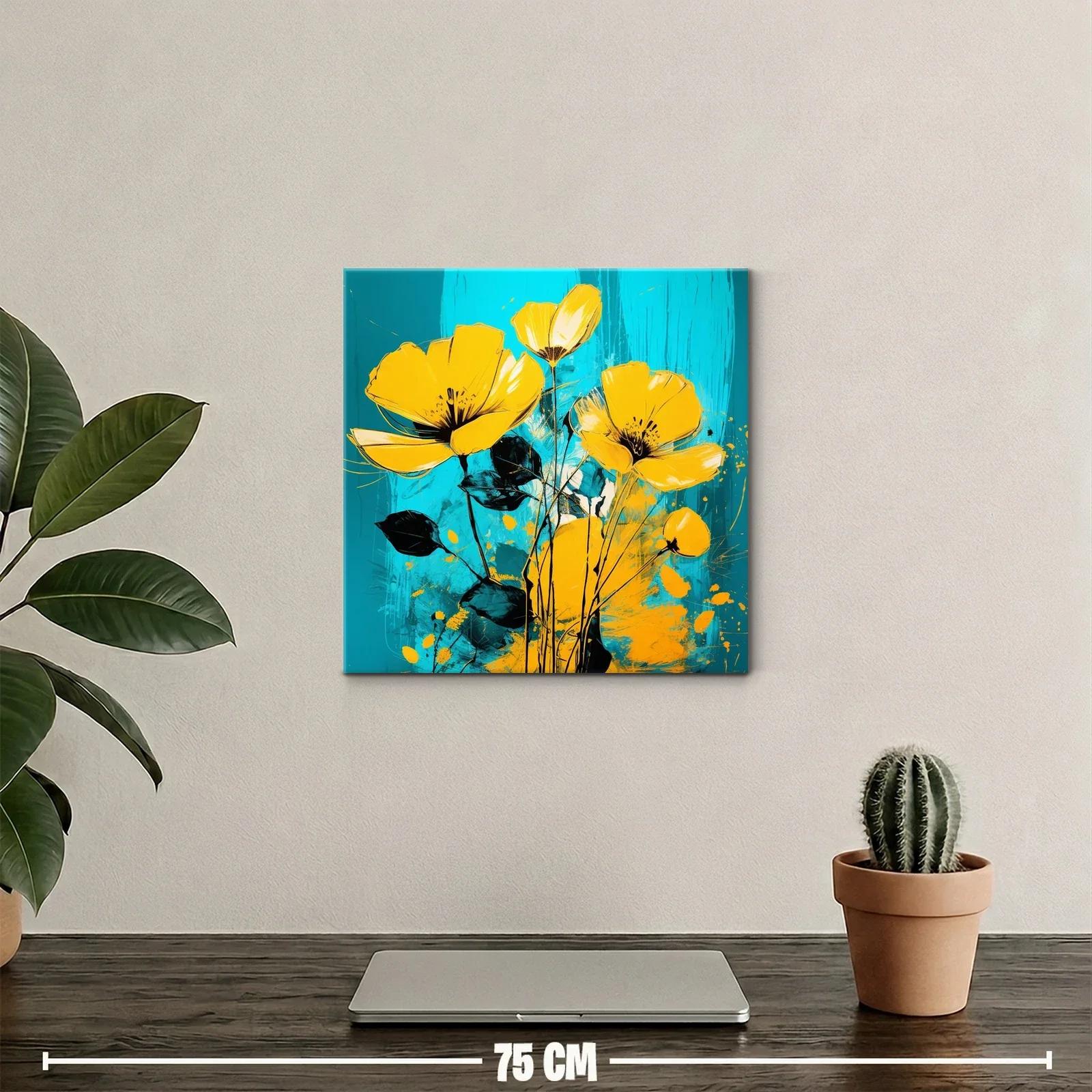 Flores amarillas vibrantes sobre fondo turquesa — miniatura 2