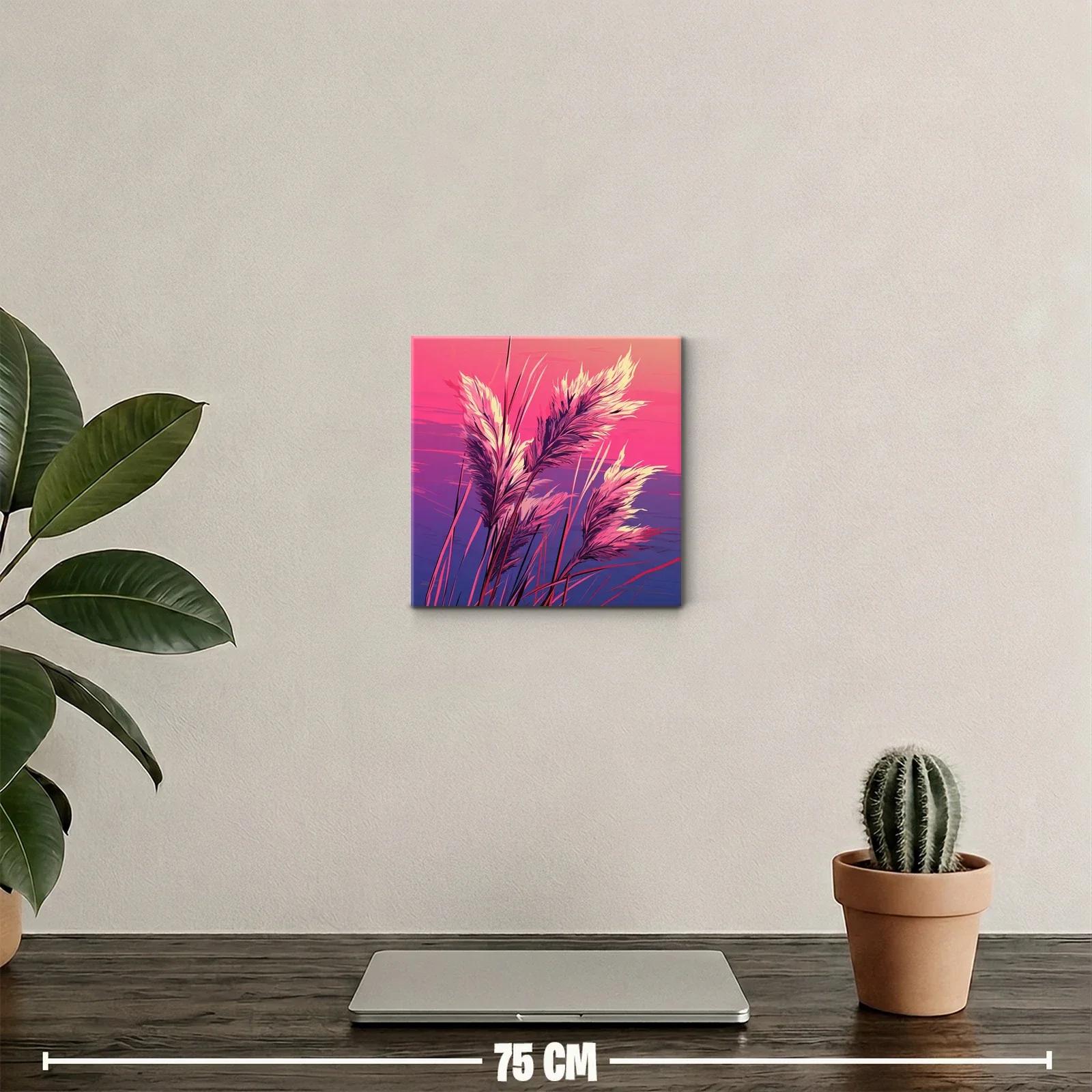 Cuadro decorativo con plumas en tonos cálidos y violetas — miniatura 2