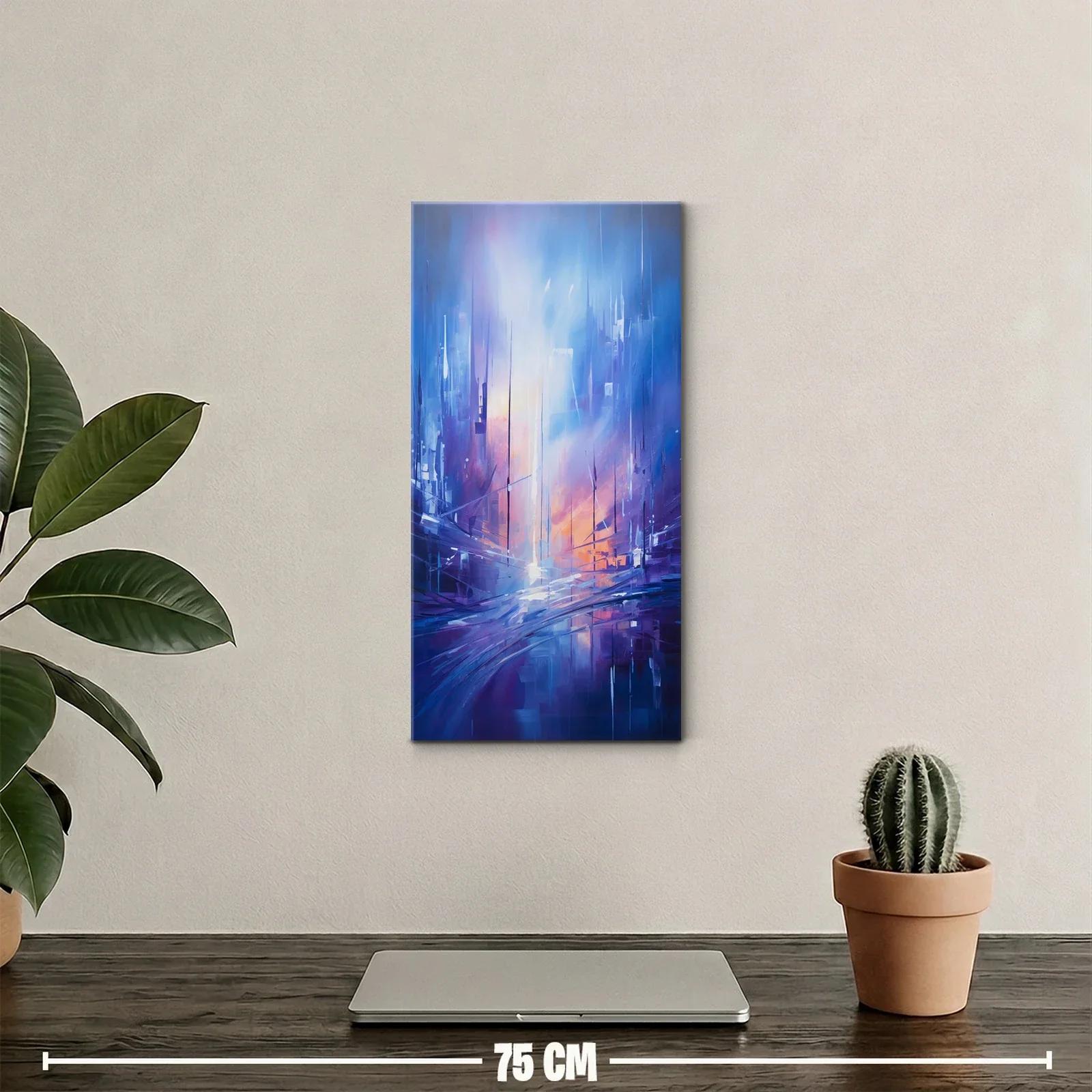 Cuadro ciudad abstracta nocturna con reflejos violetas — miniatura 2